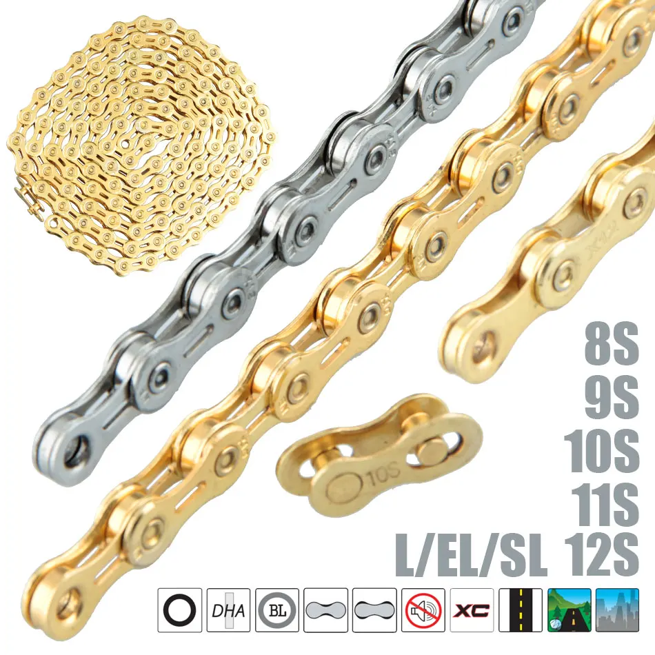 

Цепь NFOX для горного и шоссейного велосипеда X 8 9 10 11 12 24 30 33 скорость EL полуполый SL Ultra светильник звенья для горного велосипеда для гонок золо...