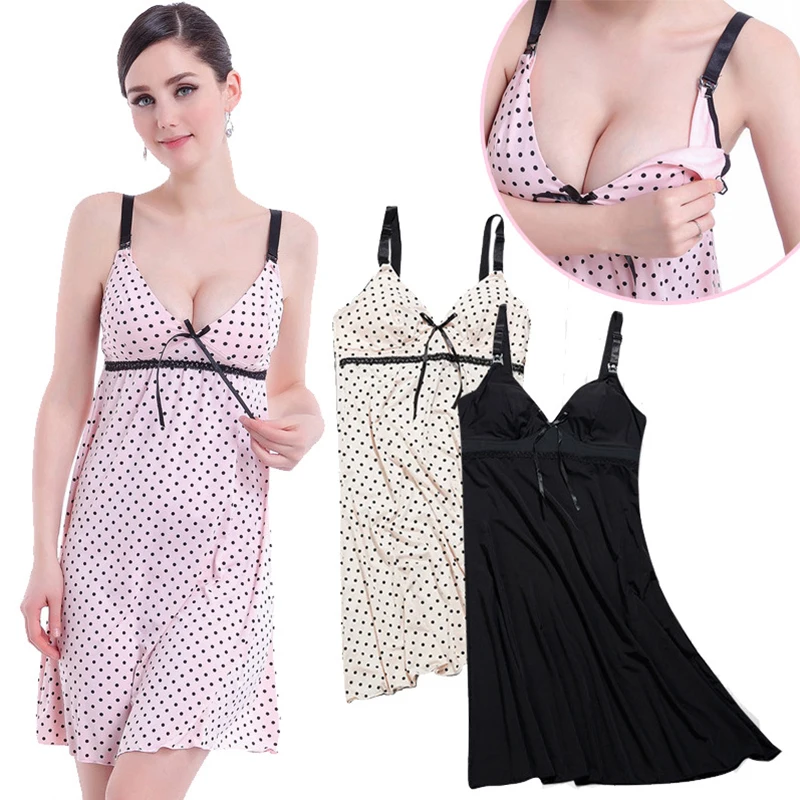 

Breastfeeding Sleepwear Polka Dot Nightgown for Pregnant Woman Backless Maternity Pijamas Mini Pregnancy Nursing Nightdress