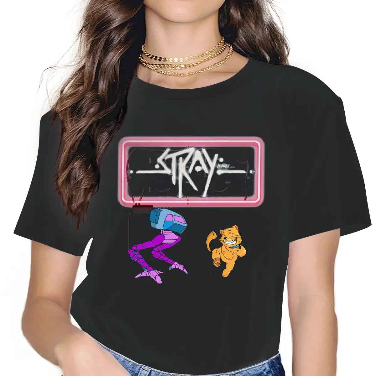 

Play Women's T Shirts Stray Game Casual Tee Shirt Short Sleeve Crewneck T-Shirt Printed Clothes