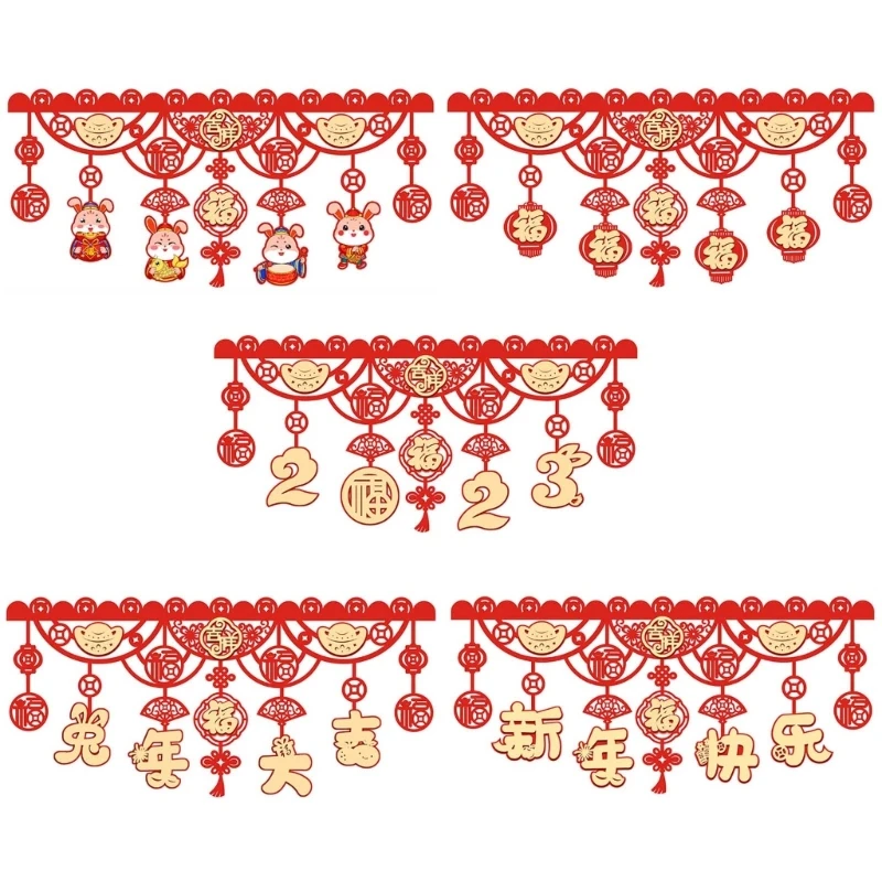 

Chinese New Year Garland Red Fu-Character Spring Festival Supplies 2023 Rabbit Lunar New Year Photo Props