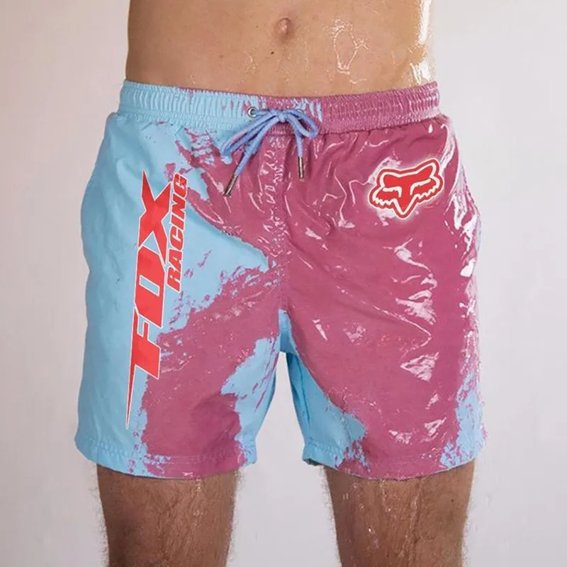 

Men Beach Pants Cool Quick Drying Shorts Change Color with Temperature Swimming Fashion for Fox Car Logo Luxury Casual Shorts