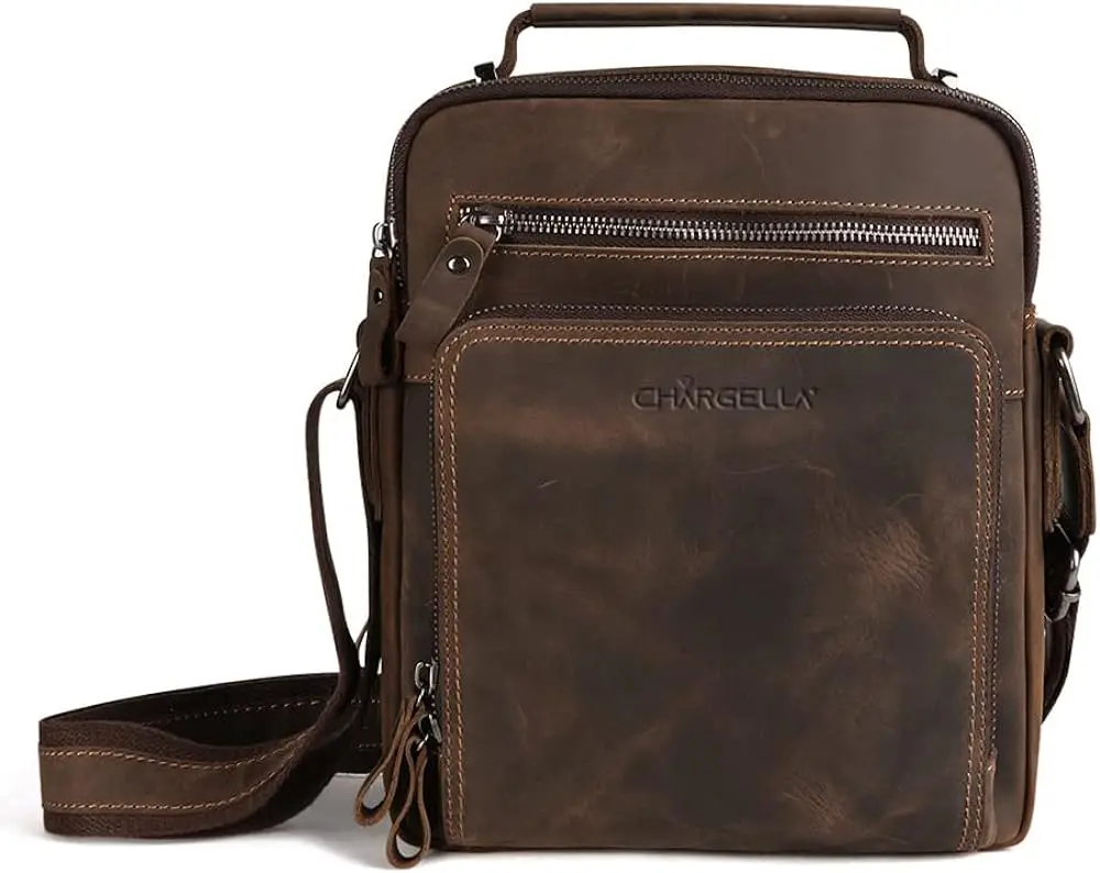 

Сумка-мессенджер из натуральной кожи для мужчин, наплечная Регулируемая офисная сумка через плечо с 6 карманами на молнии для телефона, кошелька, Sto