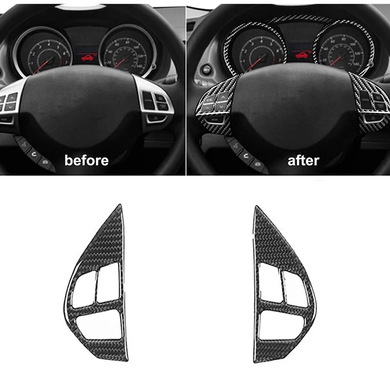 Carbon Fiber For Mitsubishi Lancer EVO X MR 2008-2013 Interior Trim Car Steering Wheel Button Accent Sticker Cover Parts