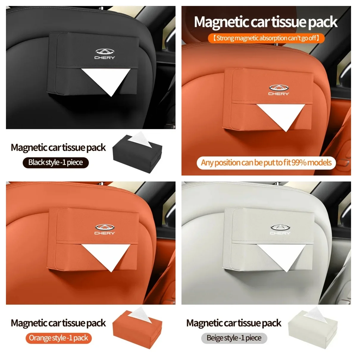 Фото Магнитный держатель для салфеток из искусственной кожи для Chery Omoda 5, Tiggo 4, Tiggo 8 Pro, Jaecoo J7, J8, органайзер для хранения на спинке автомобильного сиденья, декоративный элемент. №2