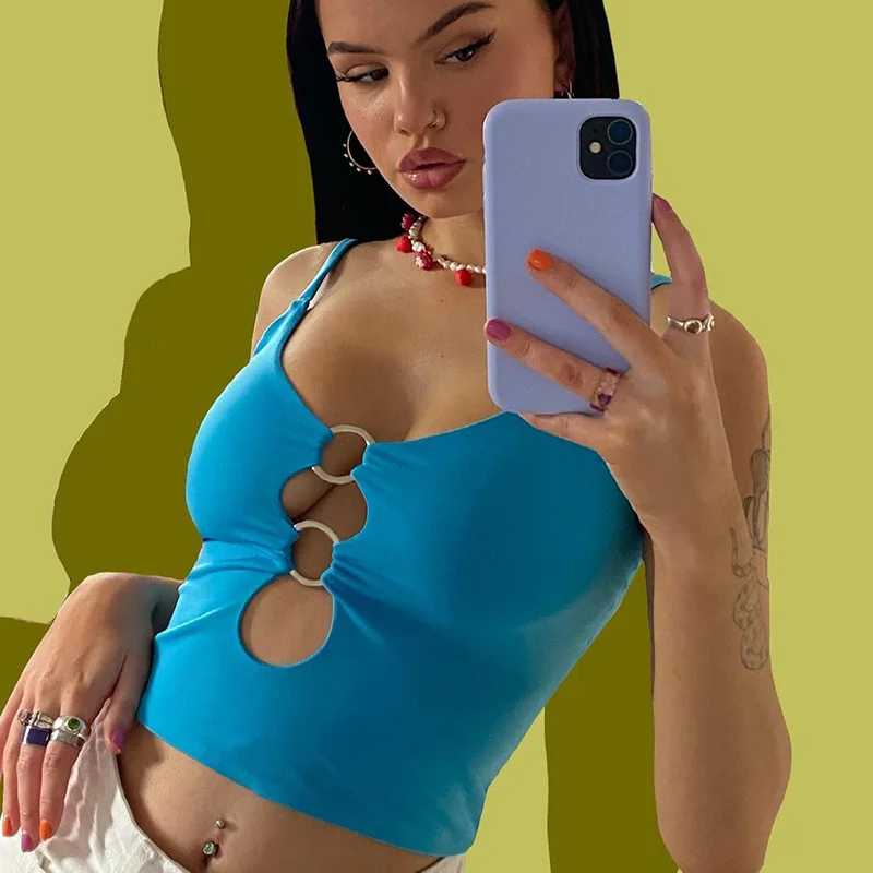 

Solid Casual Sleeveless Cami Top Women Backless Hollow Out Sexy Crop Tops Tees Fashion Fitness Camisole 2022 New