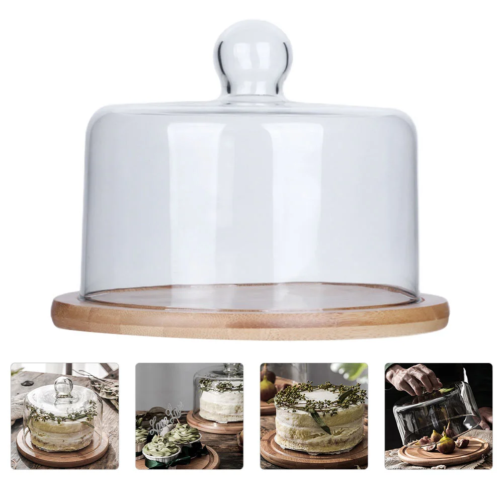 

Cake Cover Dome Stand Dessert Display Plate Tray Platter Cupcake Lid Serving Round Cloche Wooden Cheese Bell Jar Wood Server