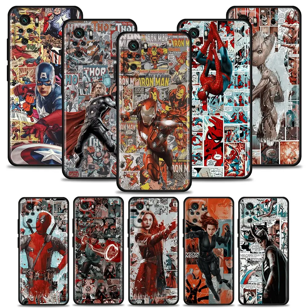 

Marvel Avengers Spider Man Comic Cartoon Phone Case For Redmi Note 11S 11T 11E 11 10 10S 9T 9S 9 8T 8 2021 7 Pro 5G Xiaomi Cover