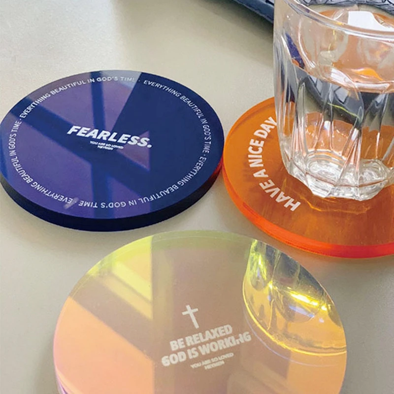

Ins Acrylic Cup Coaster Creative Dazzling Color Place Mat Transparent Cup Pad Round Coffee Mug Pad Desktop Decor