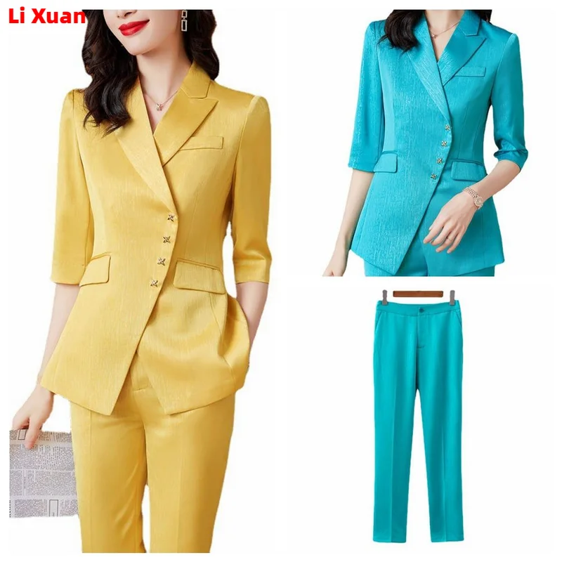 New Elegant Women Formal Suits For 2023 Summer High Quality Fashion Slim Casual Blazer And Pants Office Ladies Work Wear
