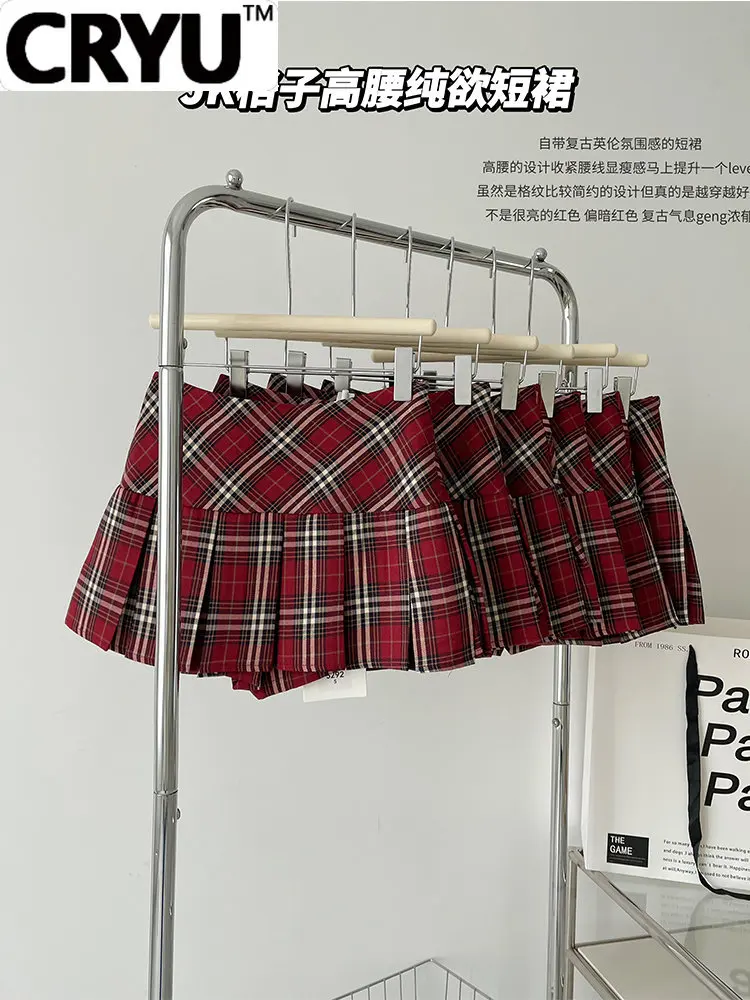 

Summer Women Vintage Mini Plaid Skirts Shorts Preppy Style Gyaru 2000s Aesthetic Red A-line Classical High Waist Fashion Tide