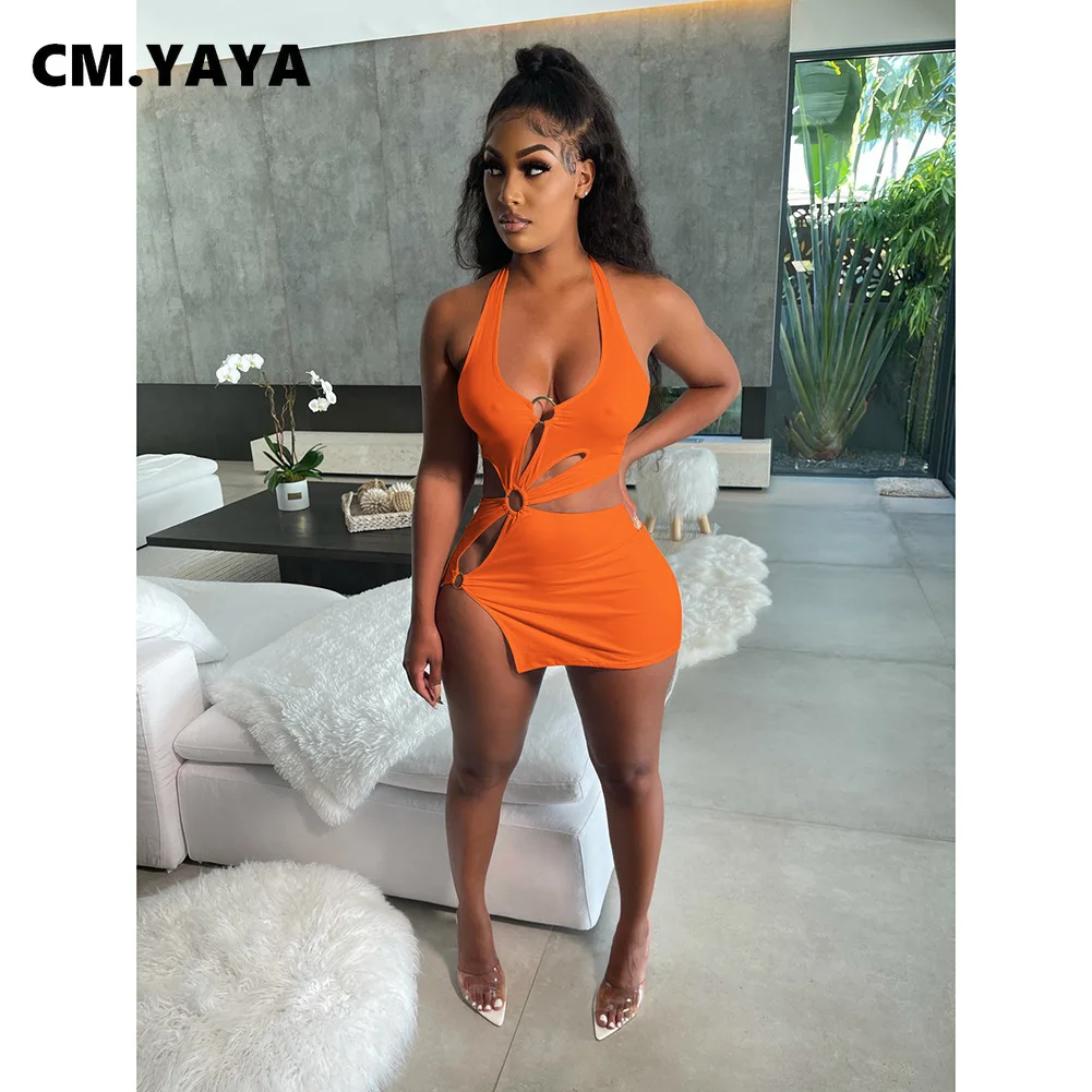 Женское мини-платье с вырезами CM.YAYA летнее пляжное облегающее платье-миди без