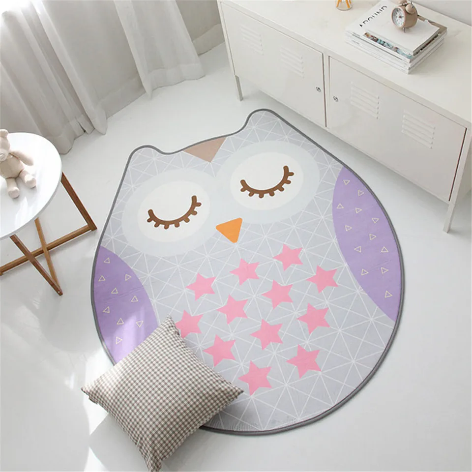 

Cartoon Owl Irregular Shape Kids Rug Carpet Animal Oval Carpets Child Play Rug Bedroom Thicken Anti-slip Washable Mat Carpet