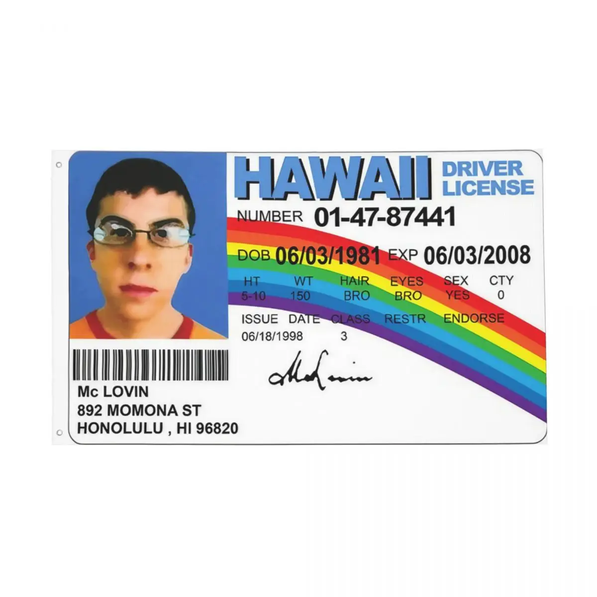 Флаг McLovin Поддельный ID водительских прав Крытый Открытый баннер Полиэстеровое