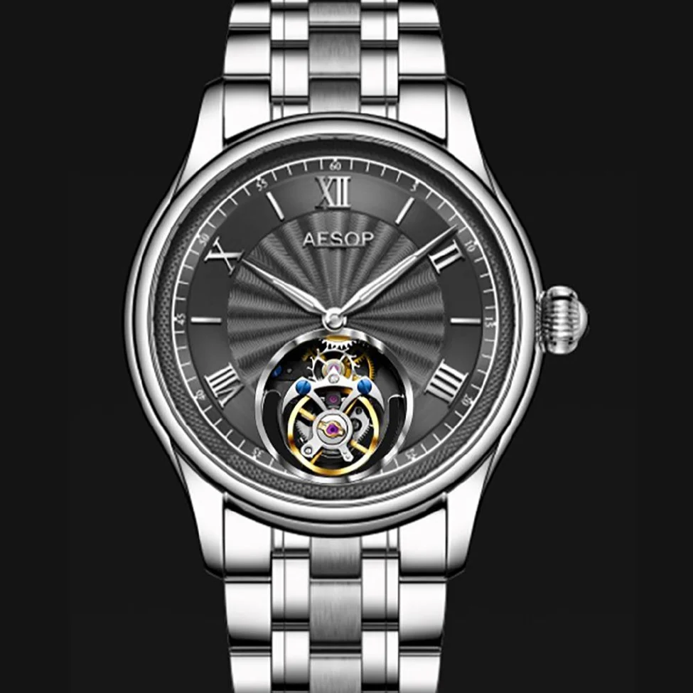 

AESOP Flying Tourbillon Skeleton Watch For Men Top Luxury Brand Men's Mechanical Watches Waterproof Stainless Steel Strap 2023