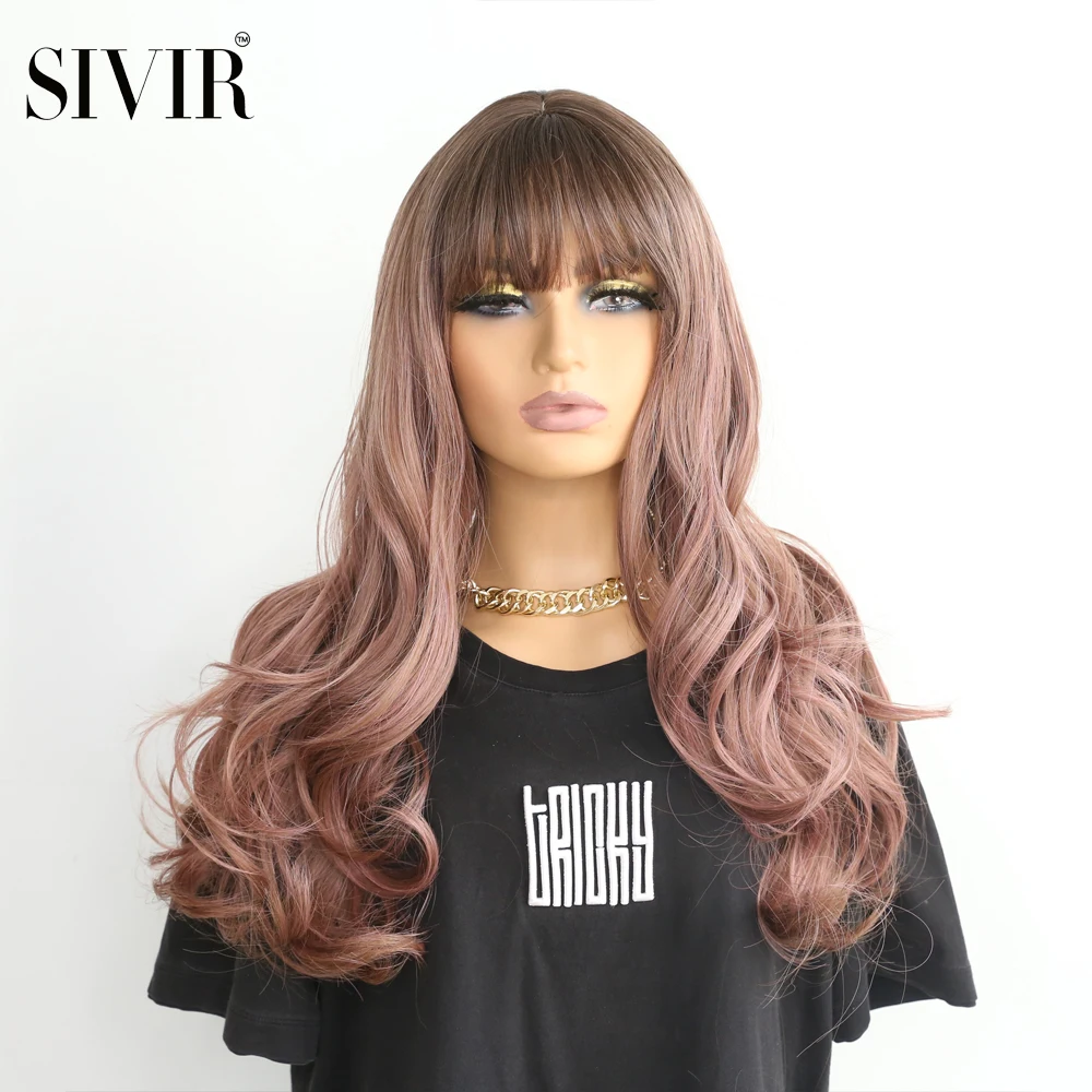 

Sivir Синтетические длинные волнистые волосы с челкой парики для женщин шоколад/Розовый Коричневый/Мед 3 цвета термостойкие волокна косплей