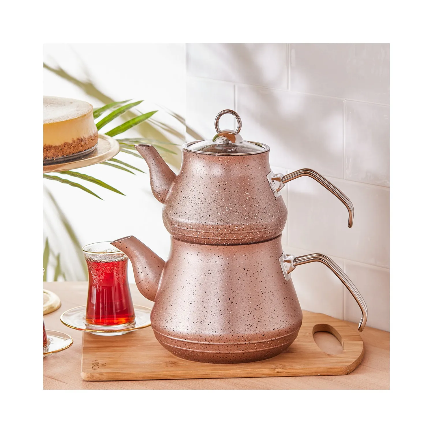 

Чайный набор Karaca из био-гранита розовый огнестойкий антипригарный качественный прочный твердый устойчивый к пятнам поверхность легко испо...