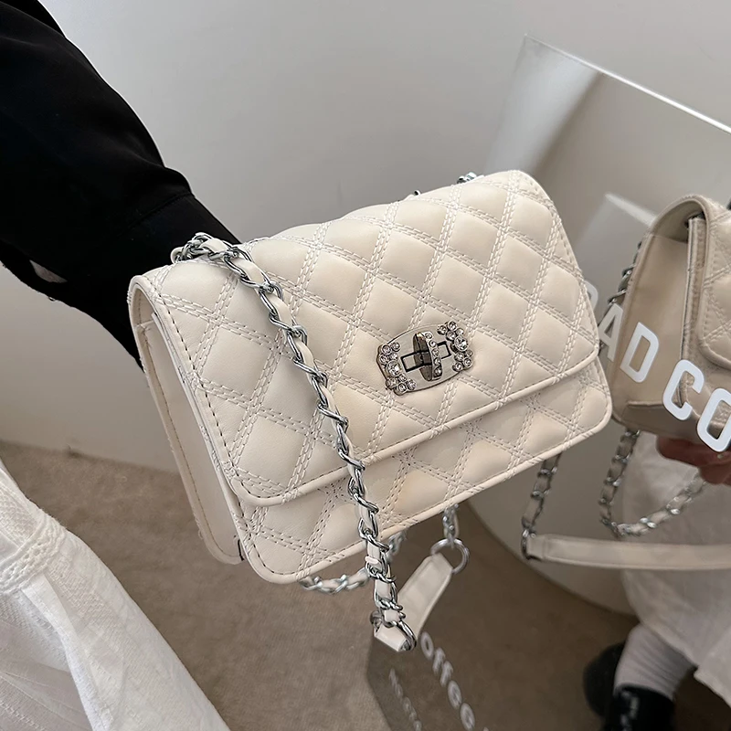 

High Quality Leather Handbag Luxury Brand Chain Handle Shoulder Messenger Bags Woman 2023 New Small Square Bag Sac A Main Y2k