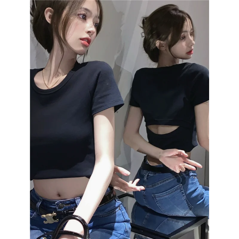 

Y2K Korean Crorset Crop Tank Cami Top Women Backless Sexy Night Club Outfit Ladies Vintage Japanese T-shirt Tee Shirt Woman