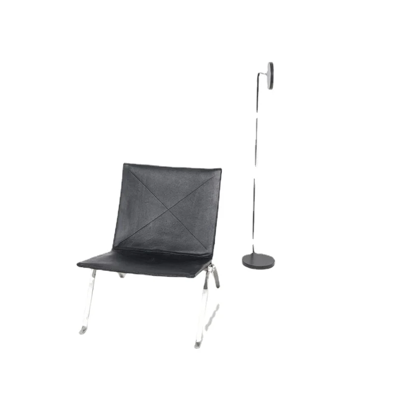 

Danish Easy Chair Mid-Ancient Chair Nordic Modern Designer Stainless Steel Brushed Leather Recliner Office Leisure Chair