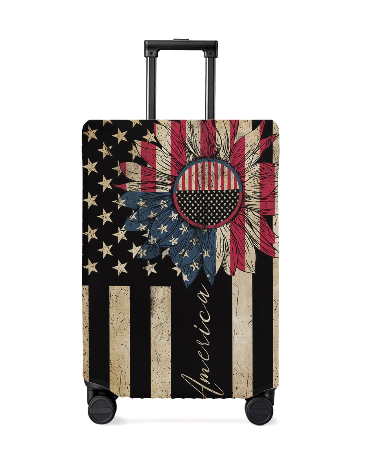 

American Flag Sunflower Retro Travel Luggage Cover Elastic Baggage Cover Suitcase Case Dust Cover Travel Accessories