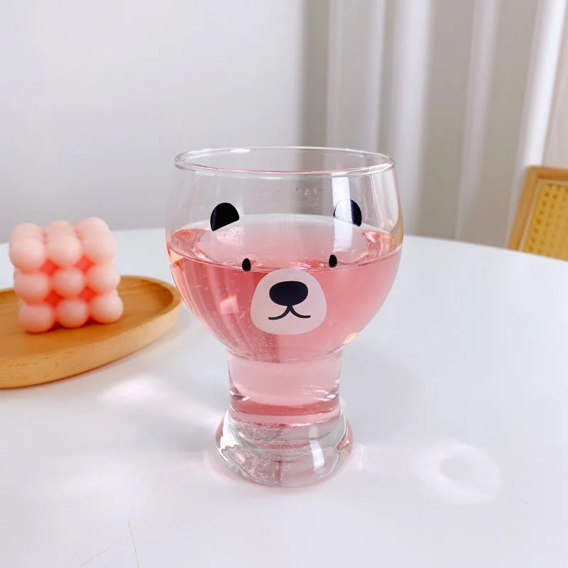 

Cute Bear Glass Cat Dessert Cup Household Cold Drink Yogurt Juice Cup Goblet