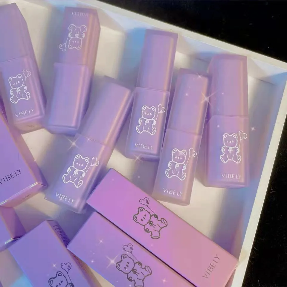 

Sexy Hydrating Long Lasting Lipstick Matte Waterproof makeup Cute bear Purple Cosmetics For Female Beauty Makeup Lip Gloss