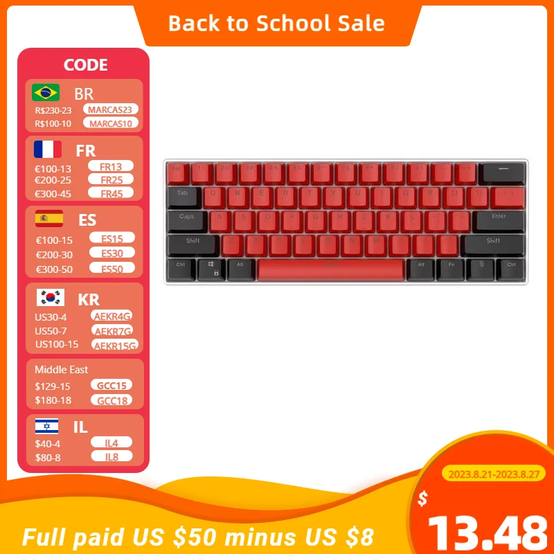 61 Keys PBT Keycaps Two-color Injection Molding OEM Mechanical Keyboard Keycap for RK61 SK61 GK61 K617 General Gamer Keyboard