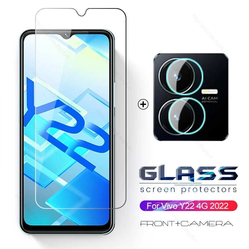 

2 To 1 Camera Protective Glass For Vivo Y22 Y 22 22Y 2022 4G Glass On VivoY22 6.55" 9H Screen Protector Explosion-proof HD Film