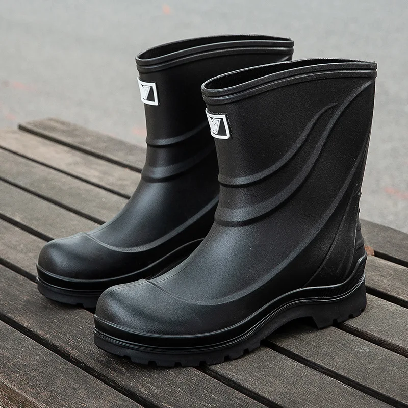 Новые мужские модные сапоги до середины икры из ПВХ водонепроницаемые для