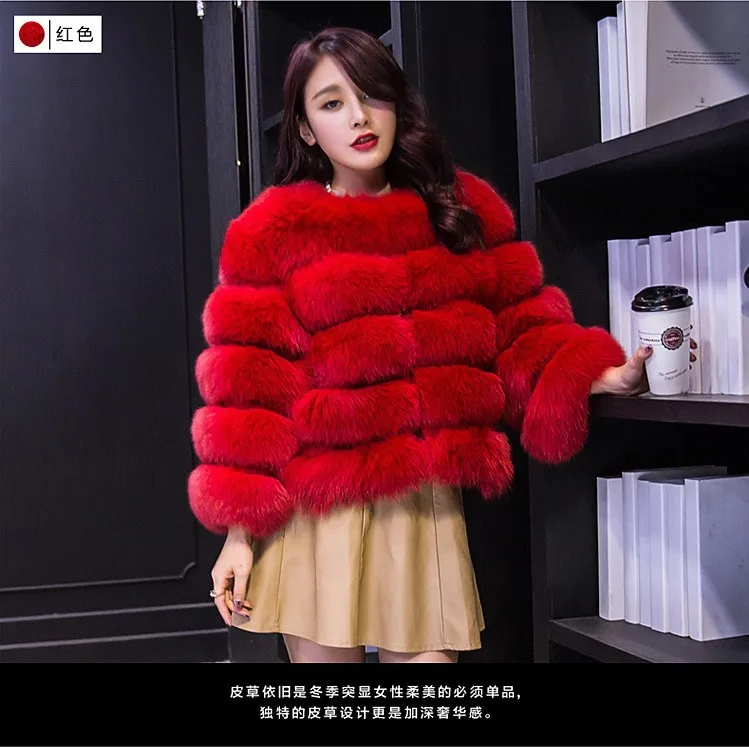 Fur Faux Fur Women's Coat Short Faux Fox Fur Stitching Casual Thick Warm Fur  Three Quarter  Fluffy Jacket Womens Fur Coats