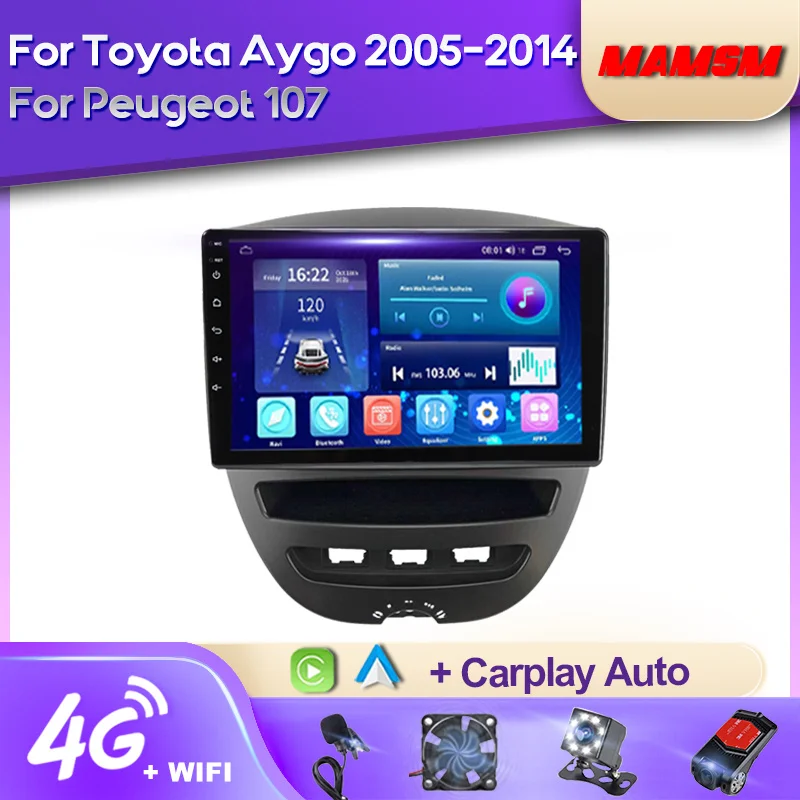 

Автомагнитола MAMSM 2KQLED Android 12 для Peugeot 107 Citroen C1 Toyota Aygo 2005-2014 мультимедийный видеоплеер GPS Авторадио для Carplay