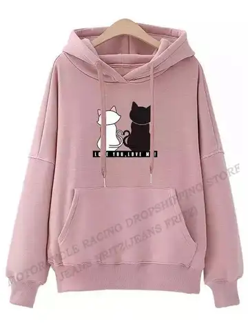 Cute Cat Print Hoodie Women Fashion Hoodies Long Sleeve Hoodie Autumn Winter Pullovers Women Sweats Coat Unisex Hooded Girl