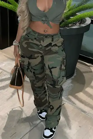 Echoine Casual Hight Waist Camo Print Denim Pants Poecket Cargo Pants Women Street Y2K Trousers Camouflage Jeans Hight Quality