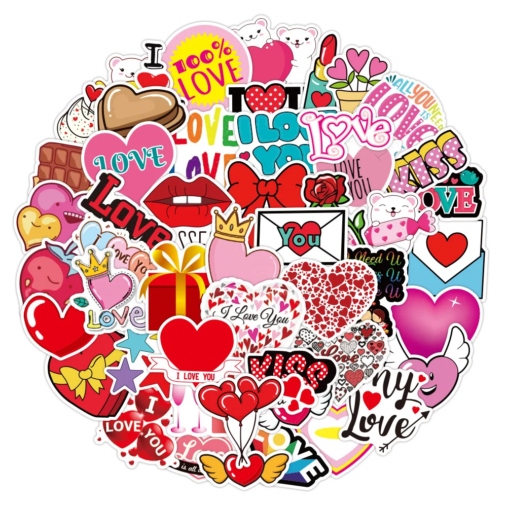 

10/30/50PCS Valentine's Day LOVE Cartoon Graffiti Waterproof Sticker Personalized Creative DecorationRefrigeratorHelmetWholesale