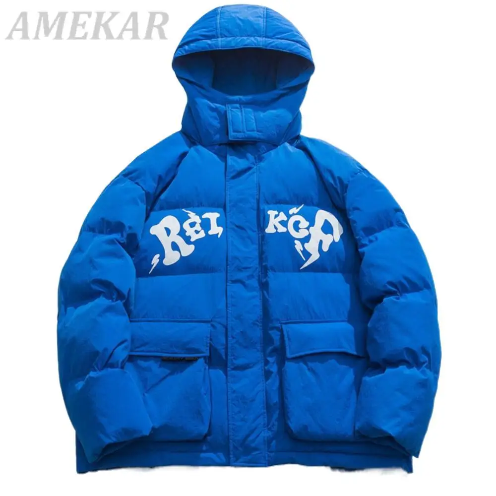 Winter Men Hooded Jackets Parkas Streetwear Solid Color Thicken Warm Puffer Jacket Hip Hop Fashion Harajuku Casual Bubble Coats