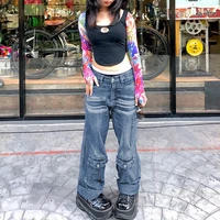 feiernan cargo pants y2k harajuku low waist pockets denim trousers female korean fashion wide leg grunge punk e girl bottoms alt