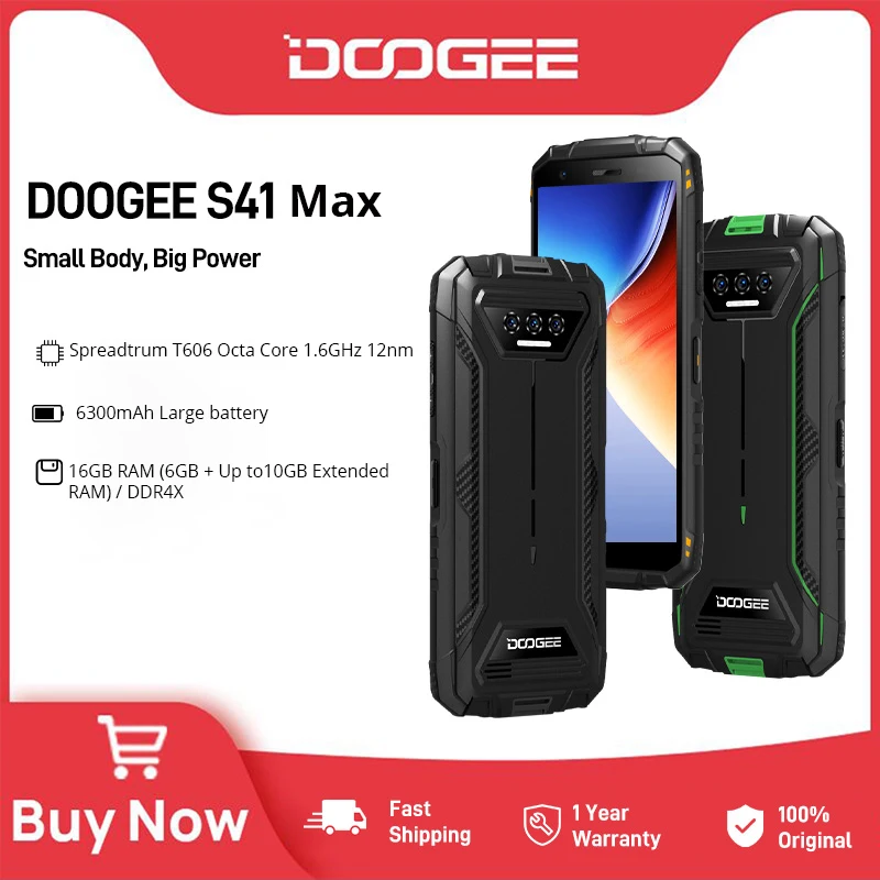 Телефон DOOGEE S41 Max защищенный, 5,5 дюйма, IPS HD, 13 МП, ии Тройная камера, 16 ГБ ОЗУ + 256 Гб ПЗУ, четырехъядерный, 6300 мАч, Android 13 - ТОП 100 товаров марта