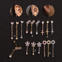 1piece fashion piercing earrings for women jerwelry pendant stainless steel screw heart cross flower earrings studs for girls