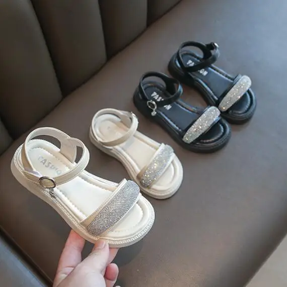 Сандалии для девочек 2022 Детские Модные летние новые туфли принцессы с блестками