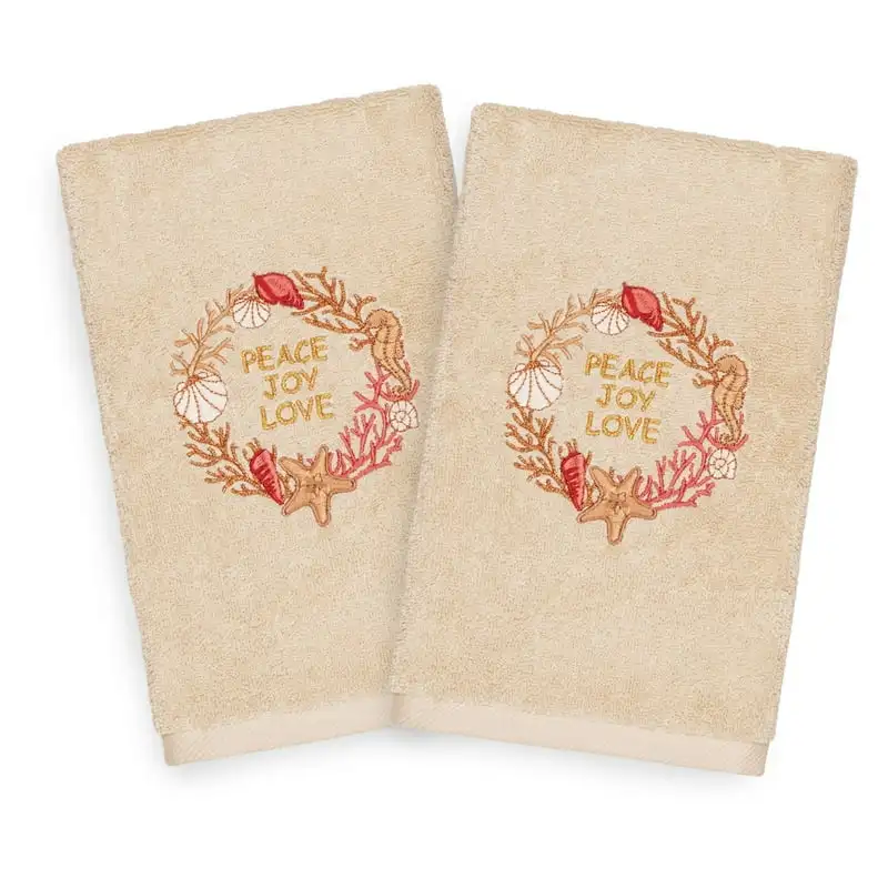 

Textiles Christmas Peace Embroidered Turkish Cotton Hand Towel - Set of 2