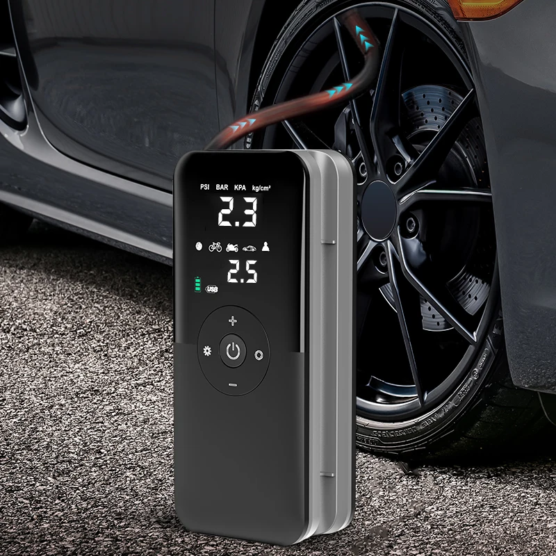 

Rechargeable Wireless Car Tire Inflator Smart Digital Motorcycle Tire Air Compressor 150PSI Measurable Tire Pressure LED Light