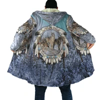 mens cloak beautiful tribal native wolf 3d full printing thick fleece hooded coat newest unisex casual warm cape coat