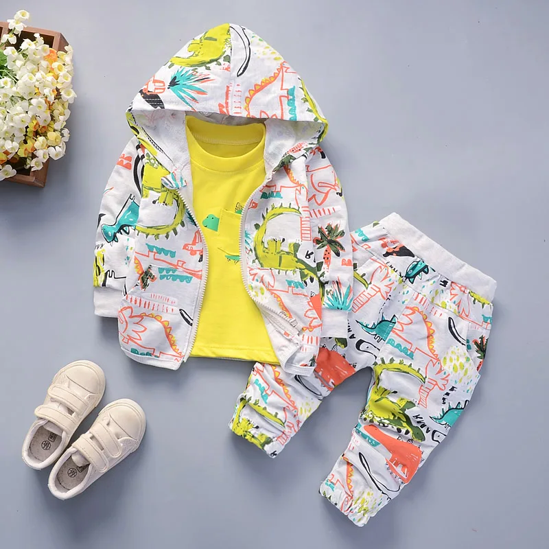 

QQH-Baby Clothes Toddler BOY Clothes- 0-5 Years Old Autumn long-Sleeved Longs Suit Baby Printed Shirt THREE-Piece Suit