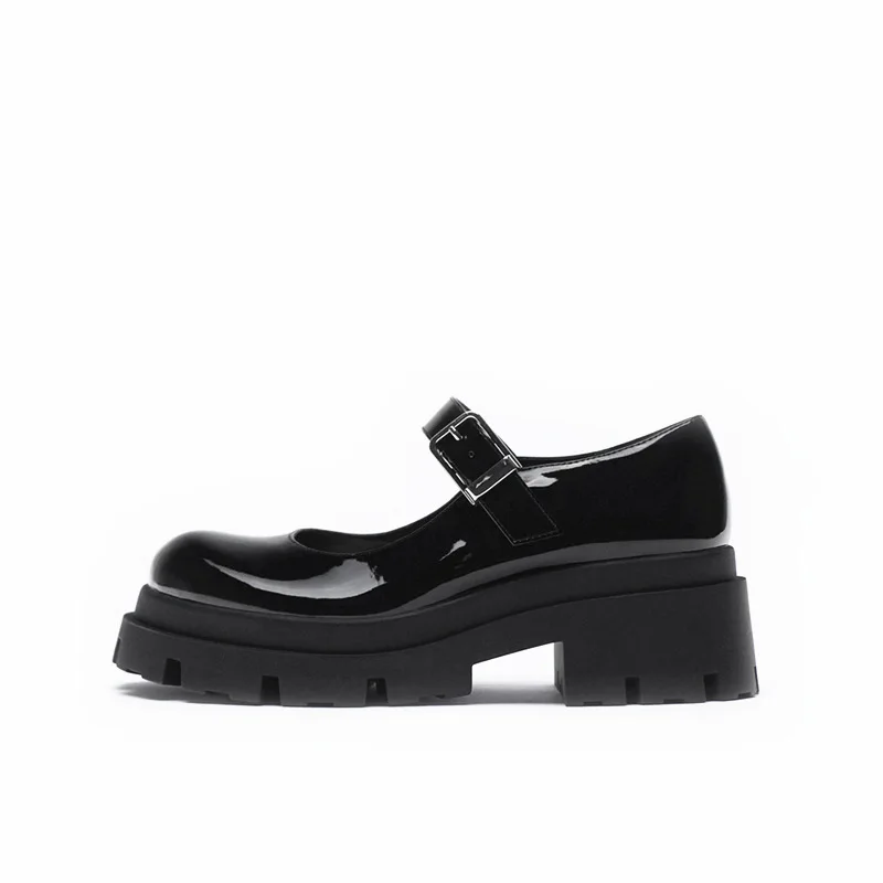 TRAF Black Shoes For Women High Heels Fashion Round Toe Mary Jane Women Patent Faux Leather Student Shoes Platform Girl Heels