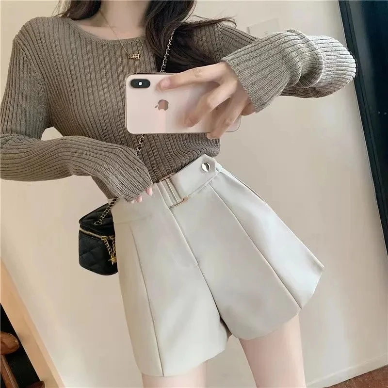 Office Design Baggy High Waist A-line Suit Shorts Women's Casual Korean Stylish Classic Black Wide Leg Short Pants For Female