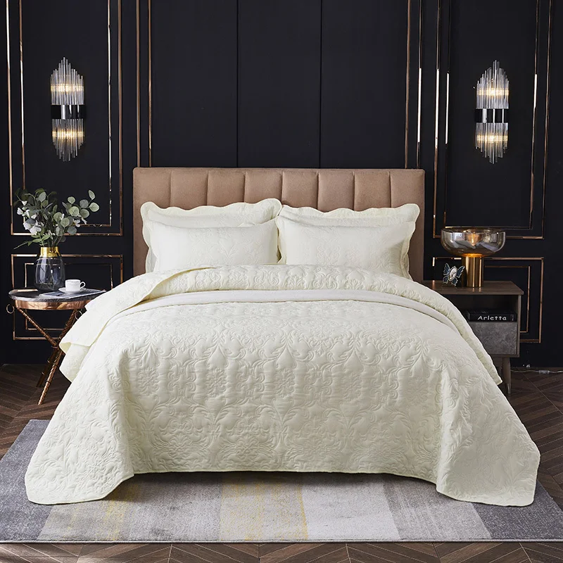 

New High Quality Solid Color Quilted Bedspread Nordic Style Decorative Coverlet Beige Grey Color Bed Cover Home Bedroom Supplies