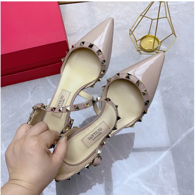 Women's Summer Sandals 2023 With Low Heels Casual Shoes Ankle Strap For Woman High Heels Brand Rivets Elegant Office Pumps Shoes