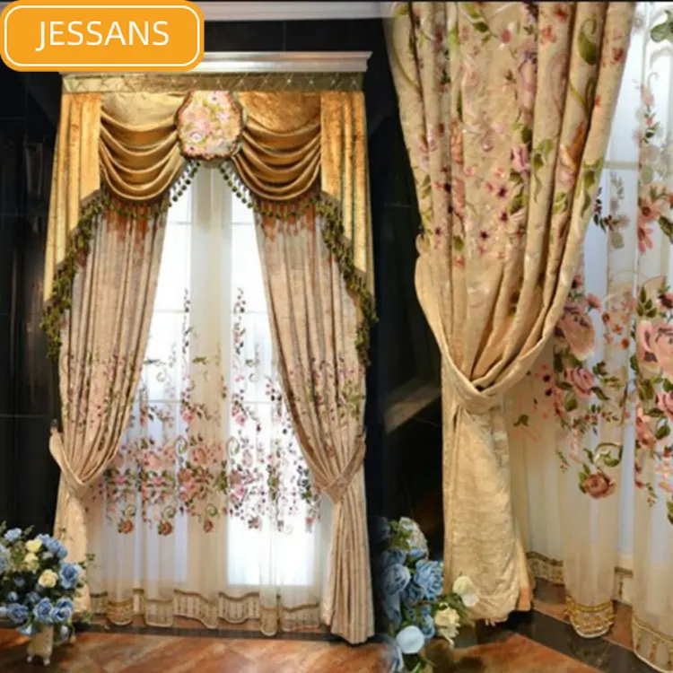 

American Luxury Embroidered Jacquard Thickened Chenille Blackout Curtains for Bedroom Living Room Finished Product Customization