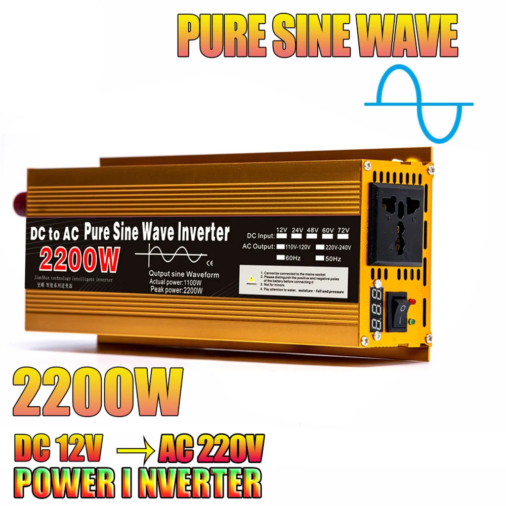 

Pure Sine Wave 1600W/2200W/3000W Car inverter DC12V/24V to AC220V Transformer Voltage Converter Power Inverters Universal Socket