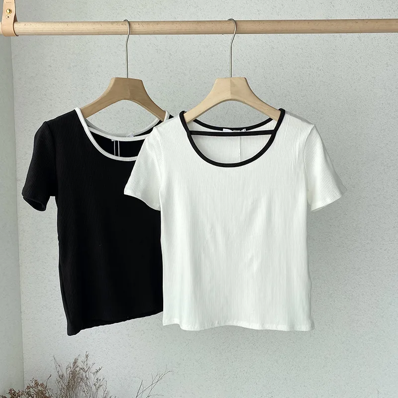 

women's summer slim fit short sleeve t-shirt Black